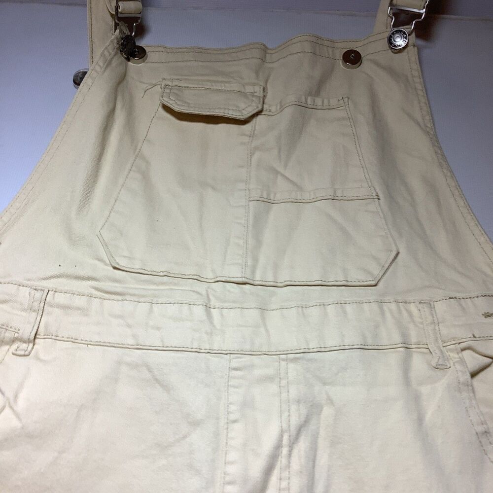 Beige Canvas Cotton Women's Overall Jumpsuit, Sleeveless, Straight Leg, Button - Picture 7 of 16